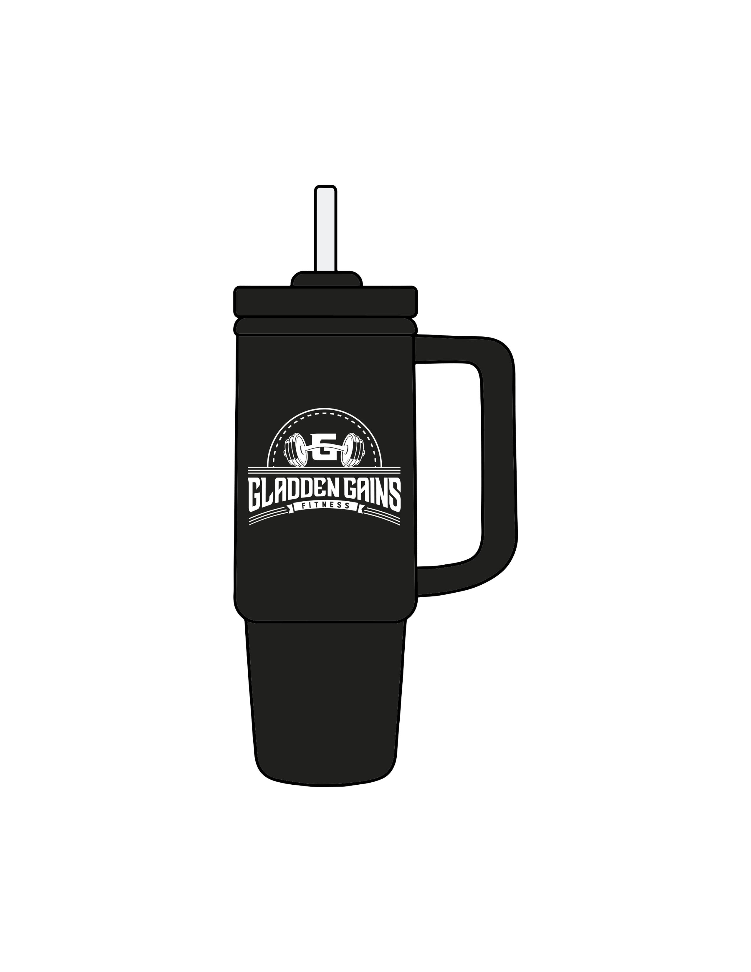The Tumbler Cup - Black - Gladden Gains - Center Body - Printed - White