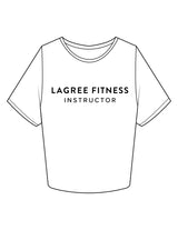 The Crop Tee - White - Lagree Fit Expo 2026 Instructor - Center Chest Stacked - Printed - Black