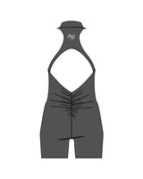 The High Neck Zip Jumpsuit - Grey - The Whole You Wellness - Back Neckline - Printed - White