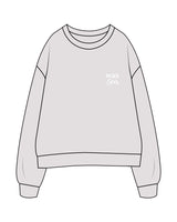 The Womens Crewneck - Bone - Wax & Co - Left Chest Stacked - White Puff