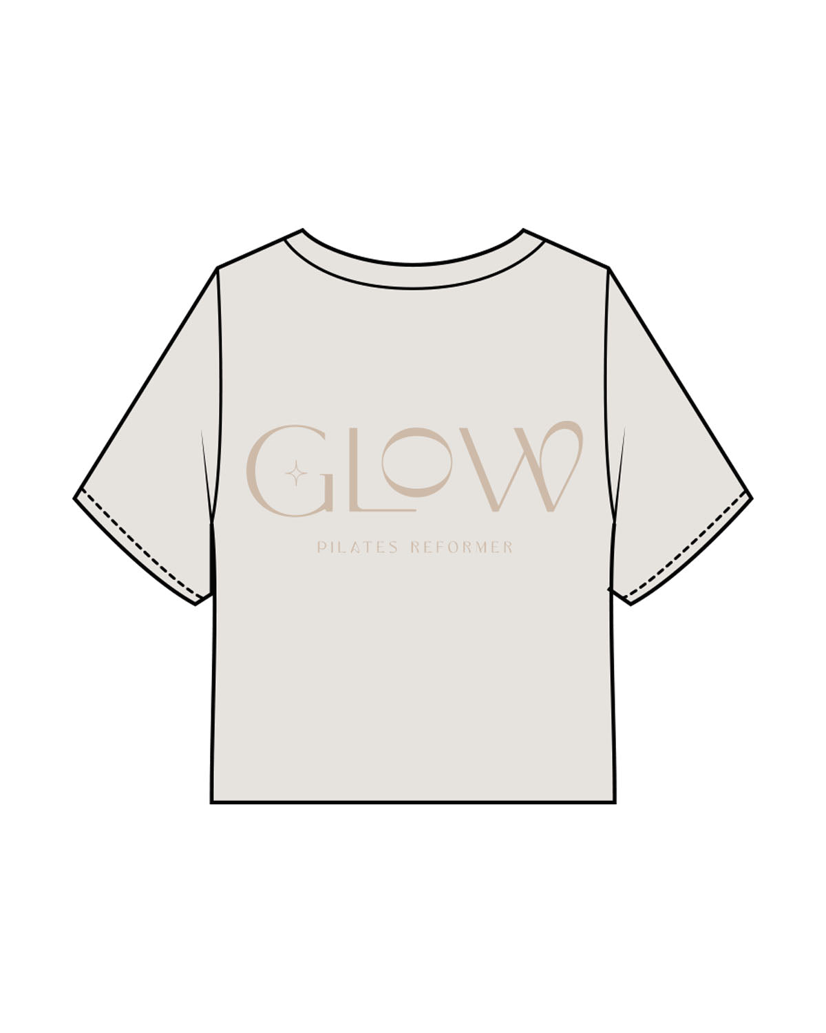 The Heavyweight Crop Tee - Washed Bone - GlowPilates - Front Neckline & Back Stacked - Printed - Tan