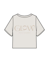 The Heavyweight Crop Tee - Washed Bone - GlowPilates - Front Neckline & Back Stacked - Printed - Tan