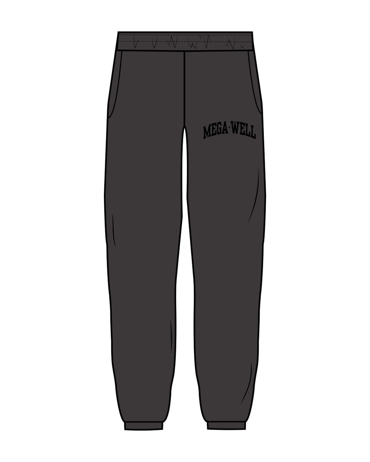 The Mens Sweatpants - Washed Black - Mega Well - Left Pocket - Printed - Black