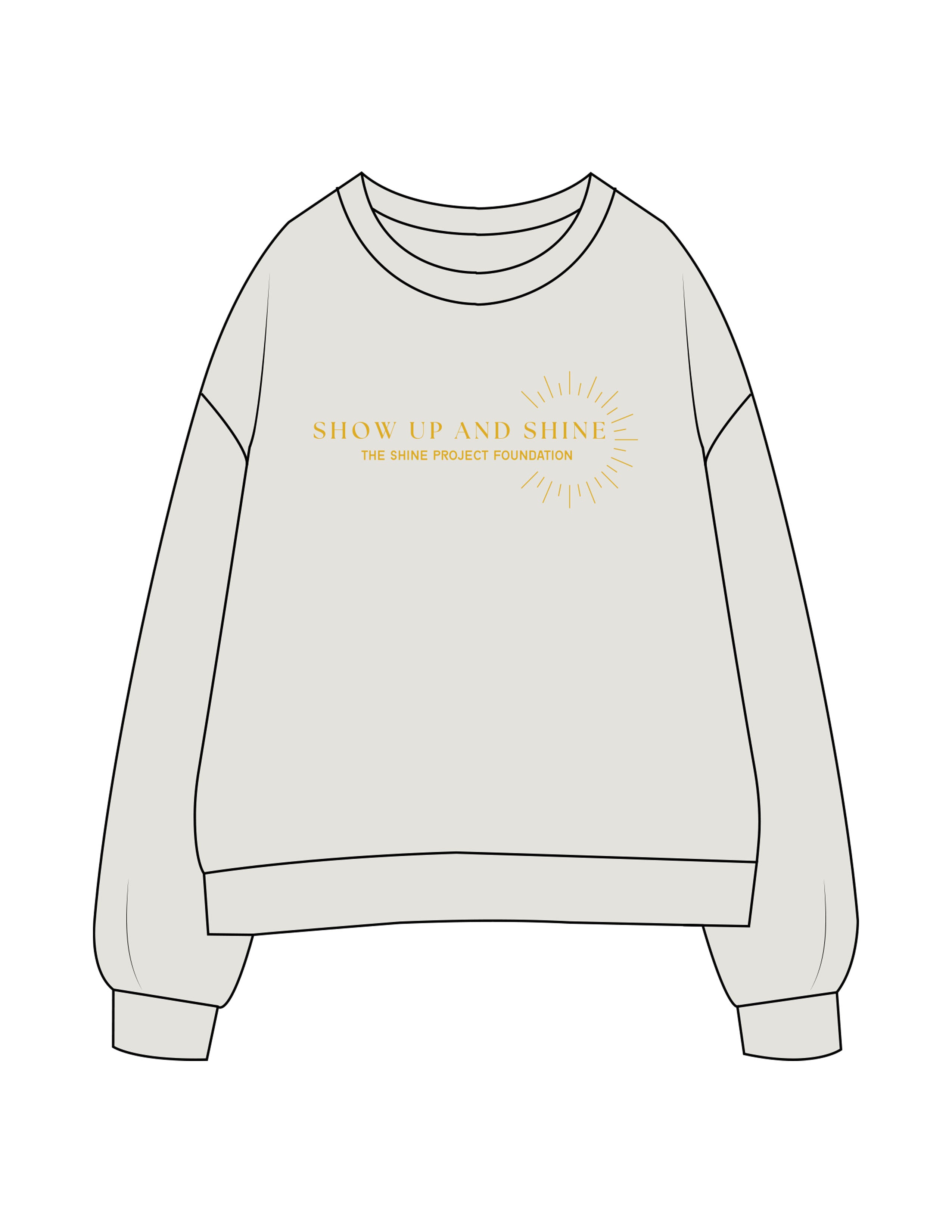 The Womens Crewneck - Washed Bone - The Shine Project - Center Chest Stacked - Printed - Yellow