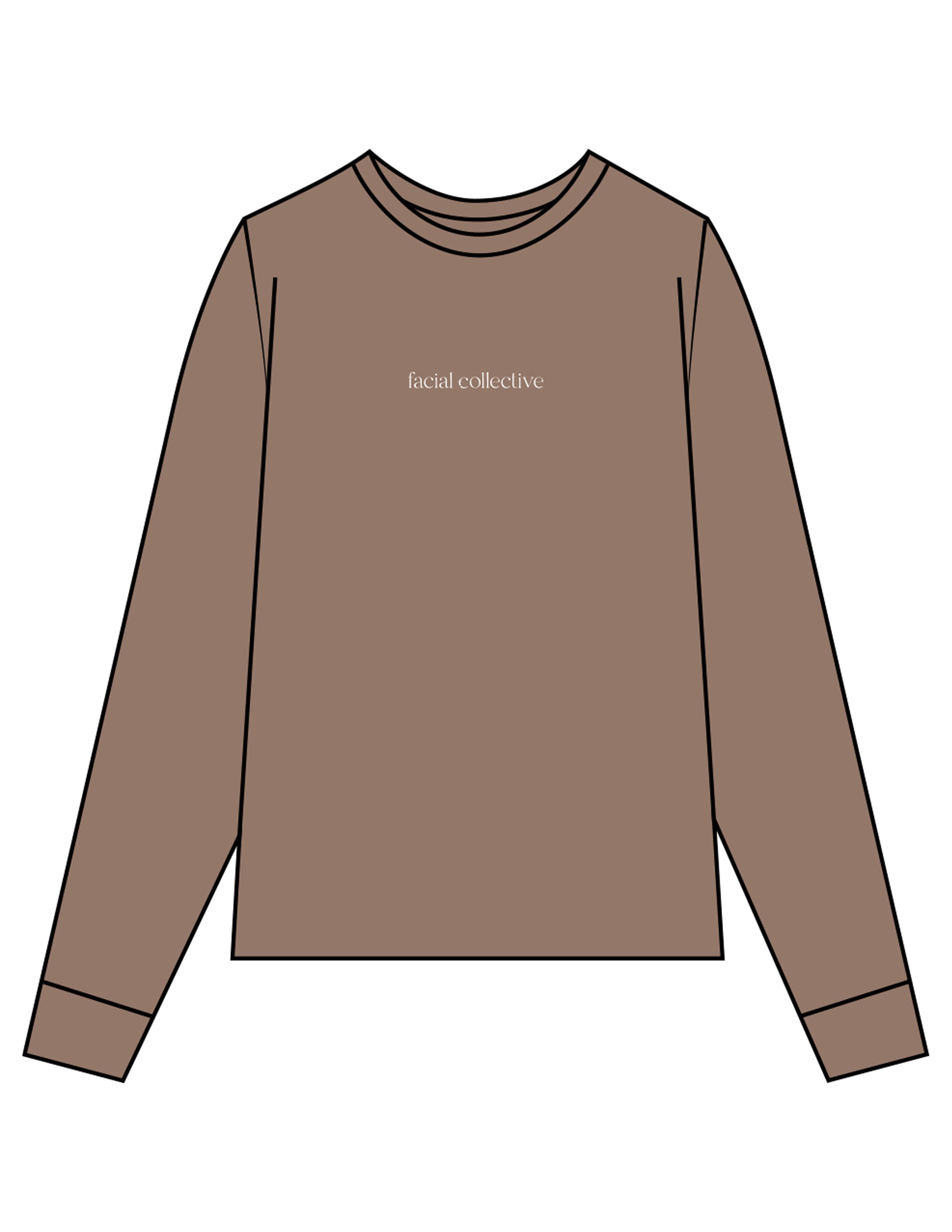 The Unisex Midweight Long Sleeve - Espresso - Facial Collective - Center Chest - Printed - White