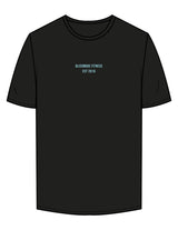 The Mens Tee - Black - BLISSMODE FITNESS - Center Chest Stacked & Full Back - Printed - Blue