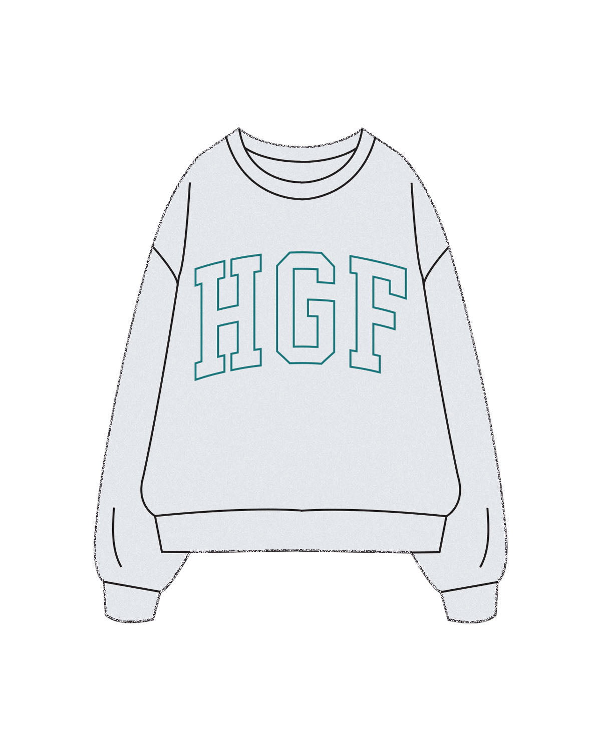 The Mens Crewneck - White Heather - Higher Ground - Center Chest Arched - Printed - Teal