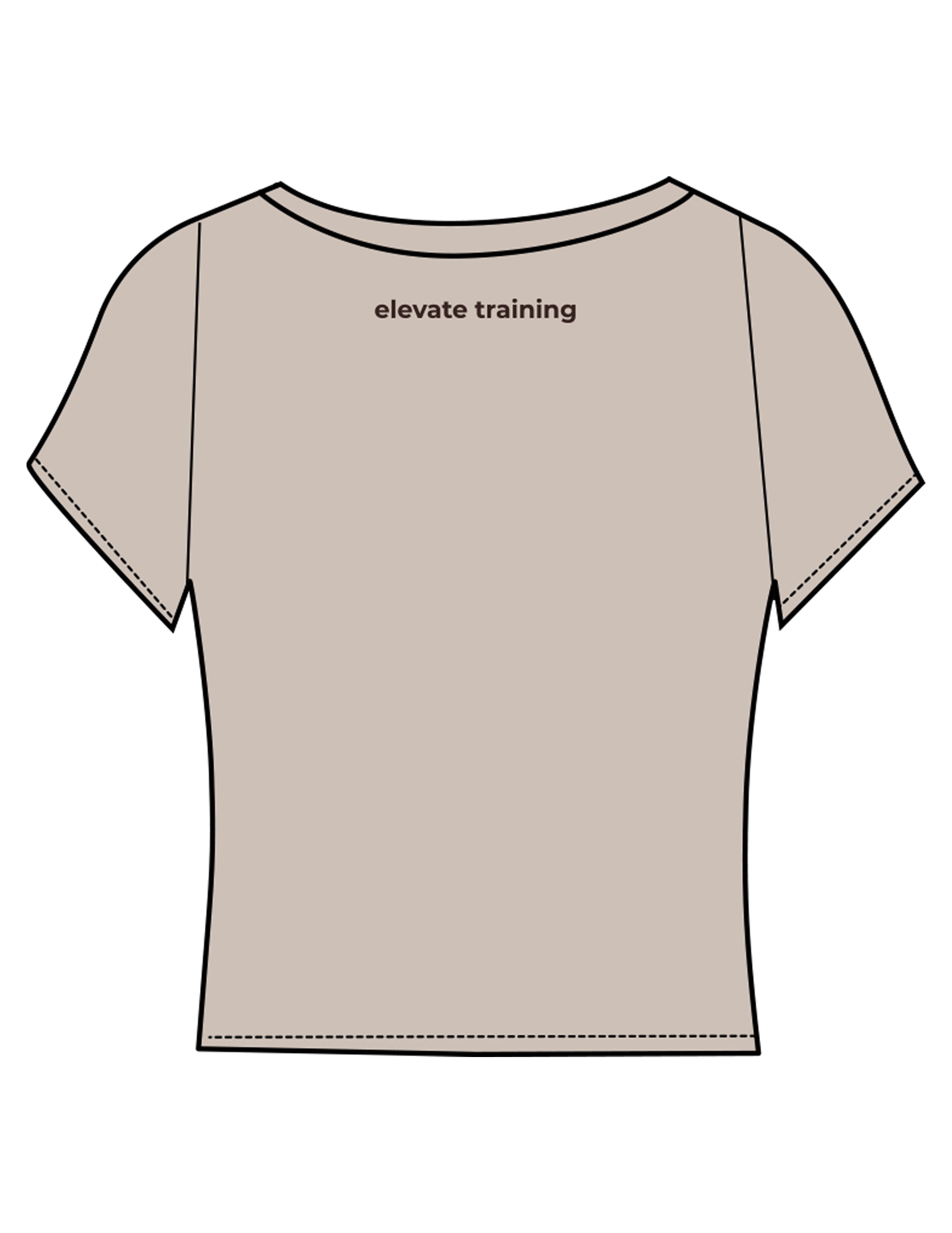 The Sporty Crop Short Sleeve - Light Brown - Elevate Training - Center Chest & Upper Back - Printed - Espresso