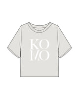 The Heavyweight Crop Tee - Washed Bone - Komo Studio - Front Stacked - Printed - White