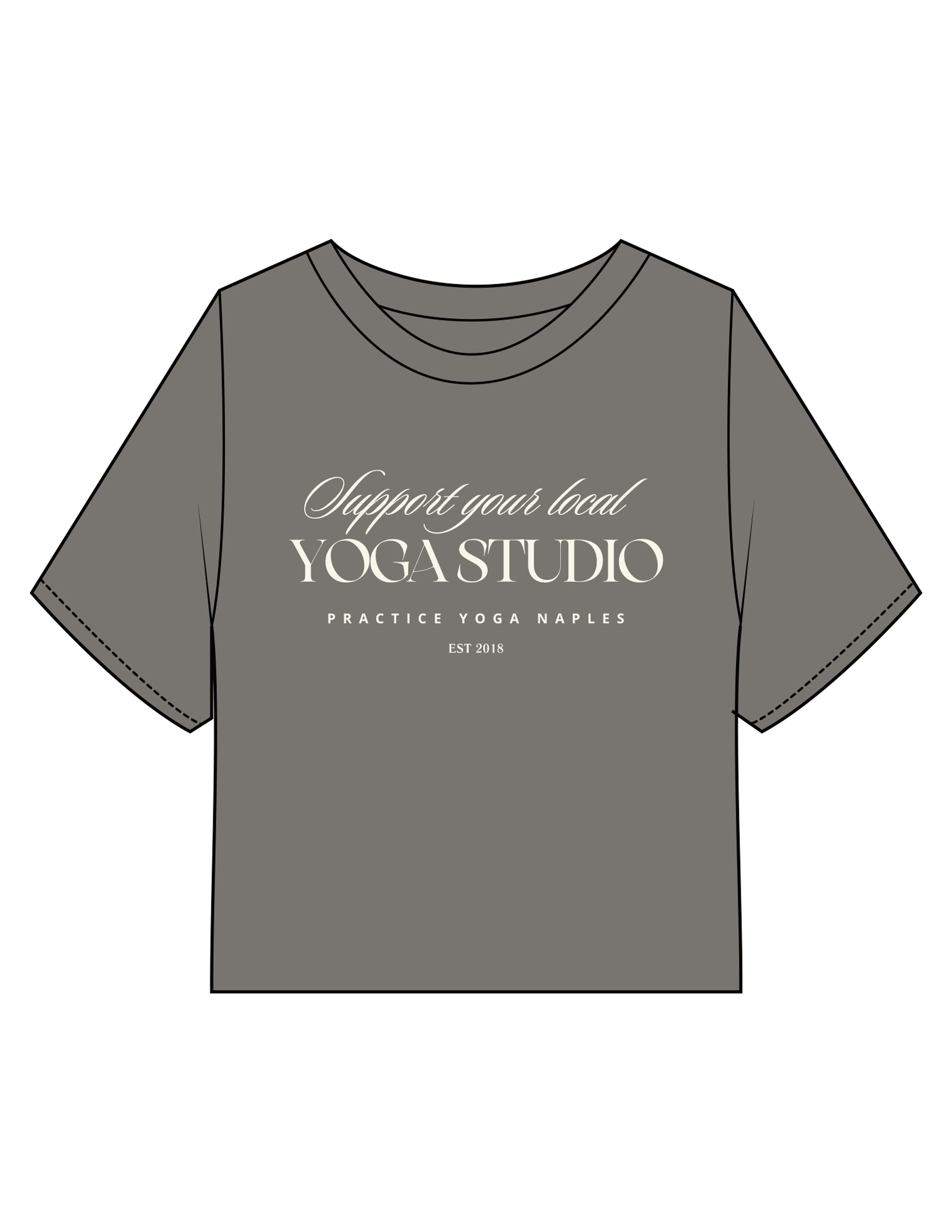 The Heavyweight Crop Tee - Washed Gray - Practice Yoga - Chest Stacked - Printed - Off White