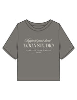 The Heavyweight Crop Tee - Washed Gray - Practice Yoga - Chest Stacked - Printed - Off White