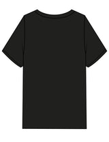 The Womens Heavyweight Tee - Black - Higher Ground - Center Chest Stacked & Right Sleeve - Printed - White