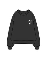 The Womens Crewneck - Washed Black  - STUDIO 7 - Left Chest Layered - Printed - White