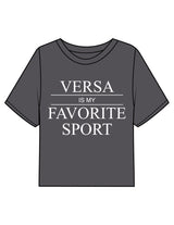 The Boxy Crop Tee - Charcoal - HiLo - Chest Stacked "VERSA" & Back Neckline Round - Printed - White