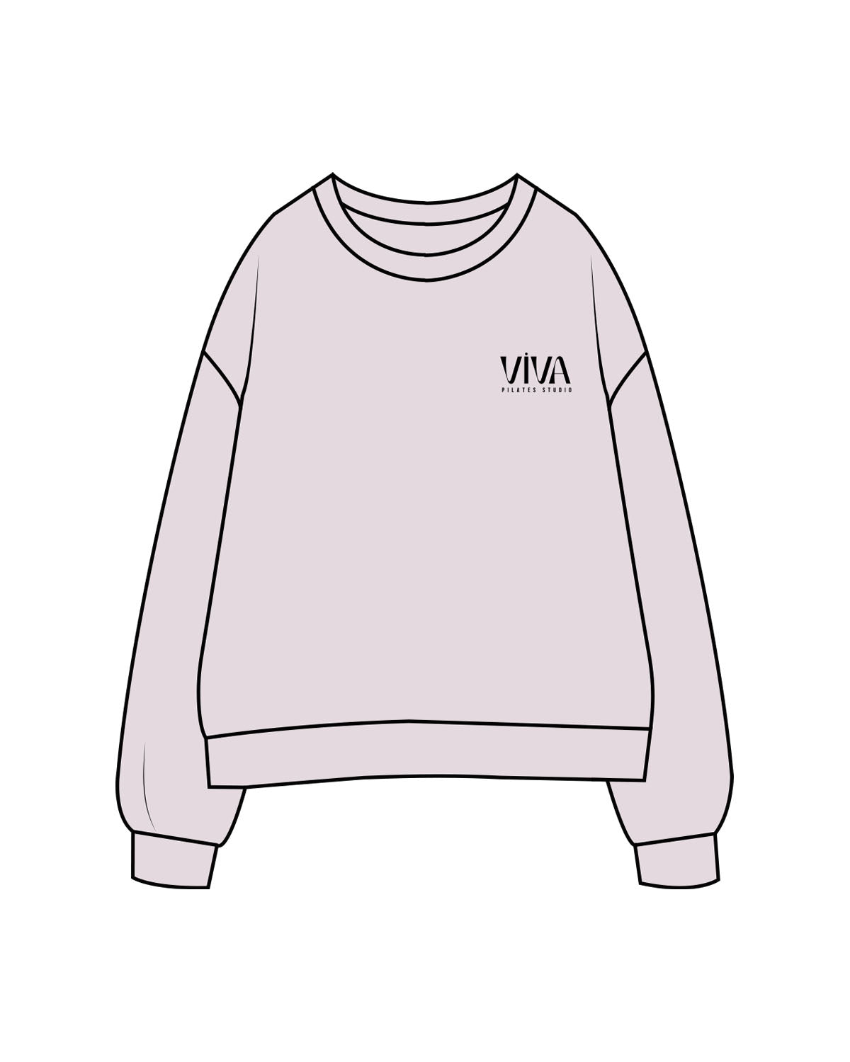 The Womens Crewneck - Orchid - Viva Pilates- Left Chest Stacked - Printed - Black