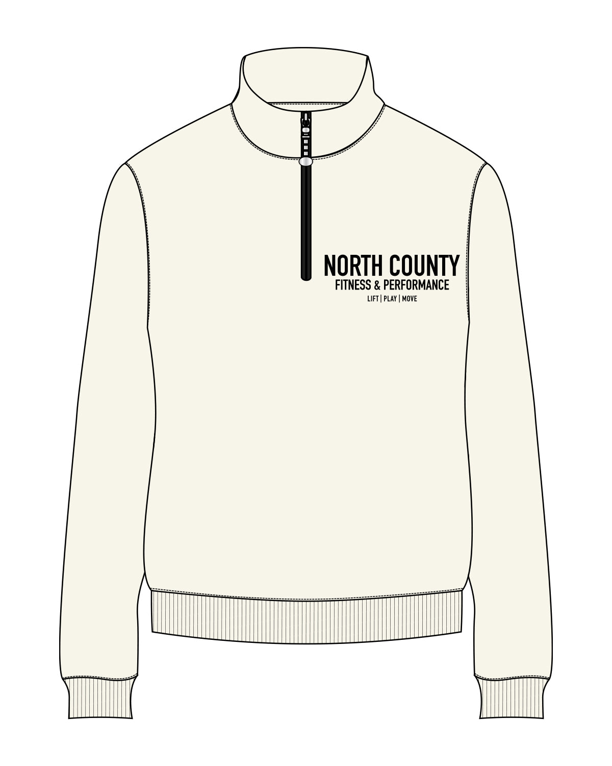 The Mens 1/4 Zip - Off White - North County Fitness - Left Chest - Black