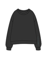 The Womens Crewneck - Washed Black - Squeeze Massage - Left Sleeve - Embroidered - Turquoise