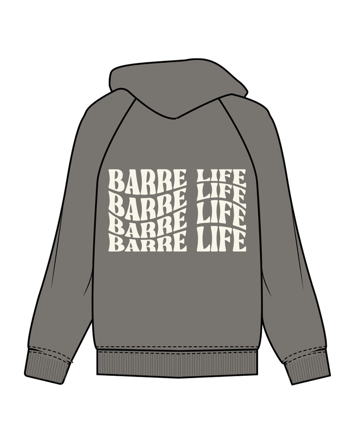 The Mens Hoodie - Washed Gray - Barre Life - Left Chest - Back Center - Printed - Off White