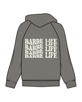 The Mens Hoodie - Washed Gray - Barre Life - Left Chest - Back Center - Printed - Off White