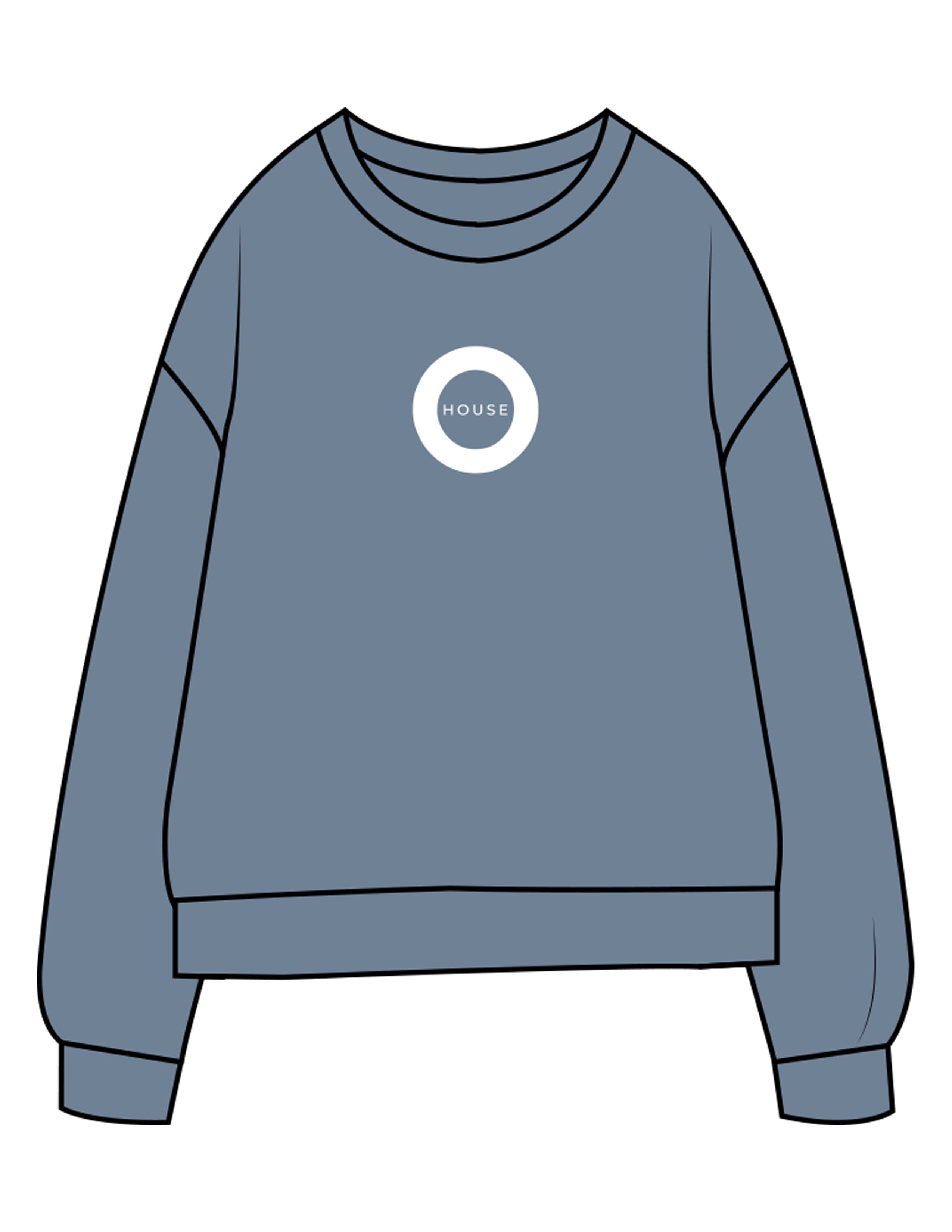 The Midweight Unisex Crewneck - Washed Slate - HiLo - Center Chest & Back Stacked - Printed - White