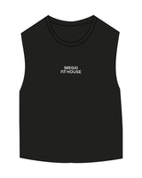 The Micro Rib Basic Crop Tank - Black - Megafit House - Center Chest Stacked - Printed - White