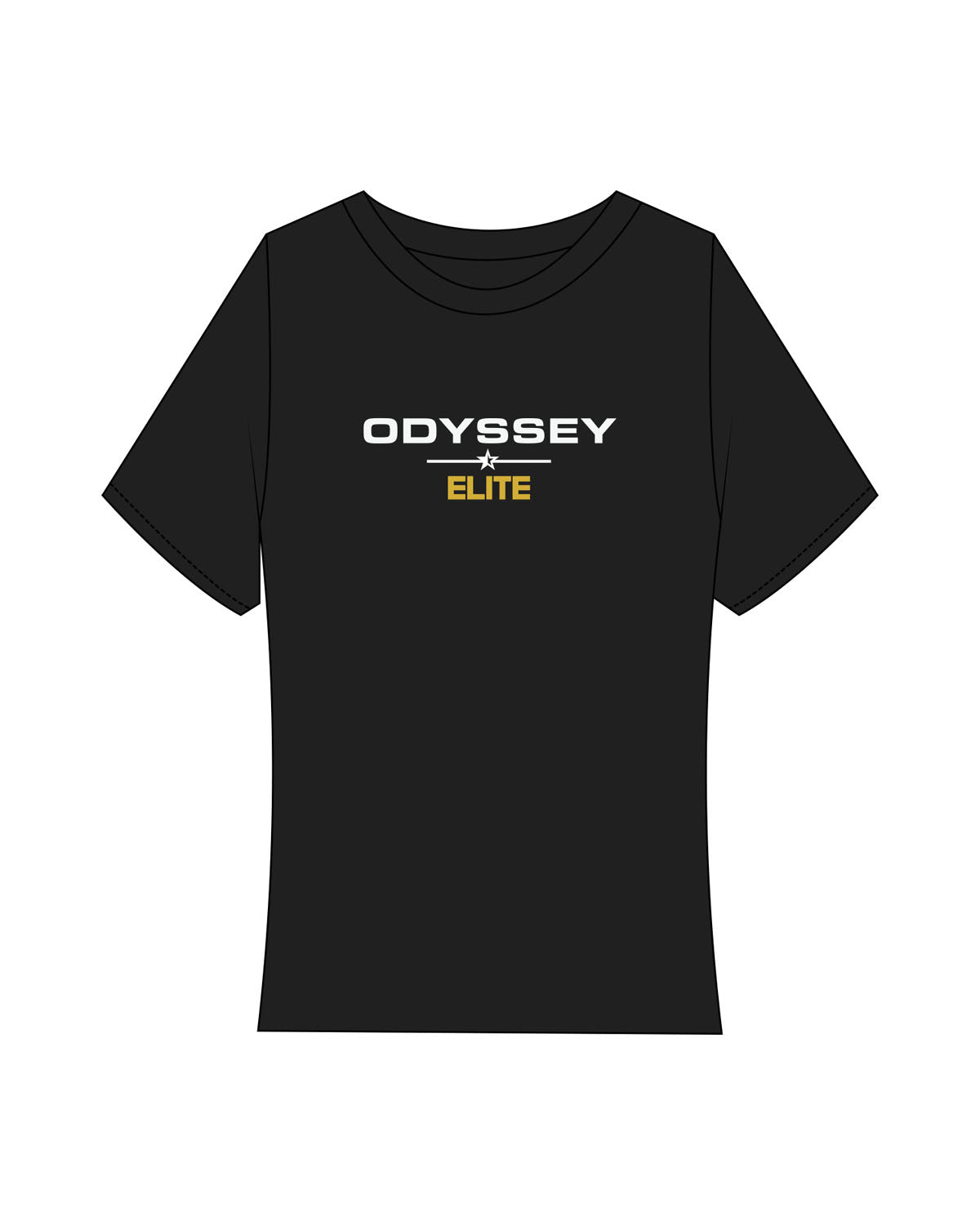 The Baby Tee - Black - Odyssey Performance - Center Chest Stacked - Back Neckline - Printed - Full Color