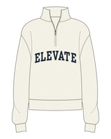 The Womens 1/4 Zip - Off White - Elevate Pilates - Arc Chest - "ELEVATE" Logo - Printed - Navy
