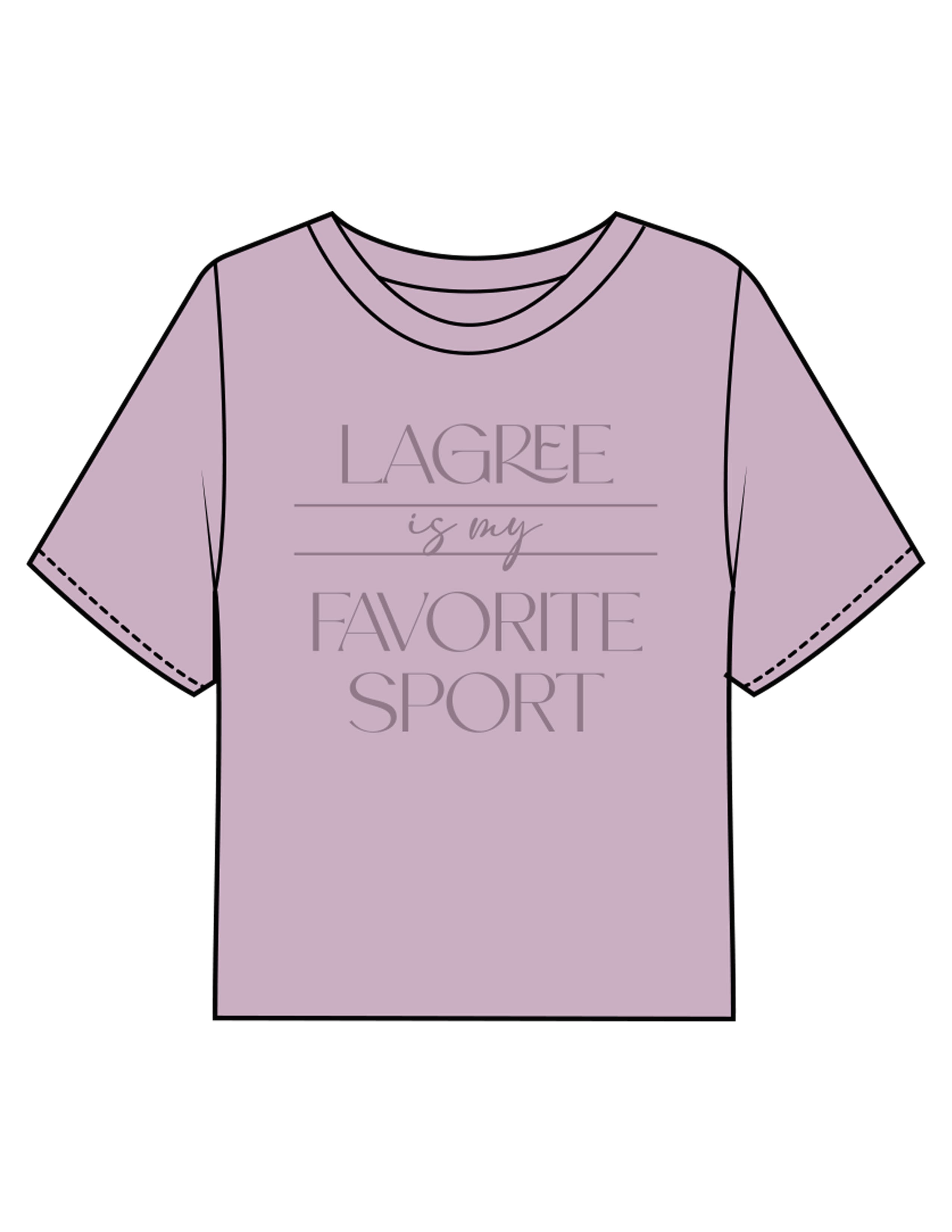 The Boxy Crop Tee - Lavender - HiLo - Chest Stacked "LAGREE" & Back Neckline Round - Printed - Tone on Tone