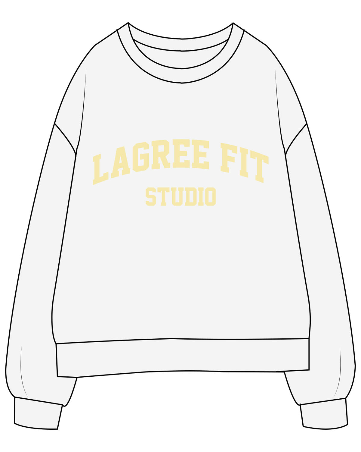The Mens Classic Crewneck - White Heather - Lagree Fit Studio - Center Chest - Back Center - Printed - Butter Yellow