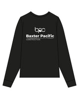 The Mens Long Sleeve - Black - Baxter Pacific - Left Chest - Back Center Stacked - Printed - White