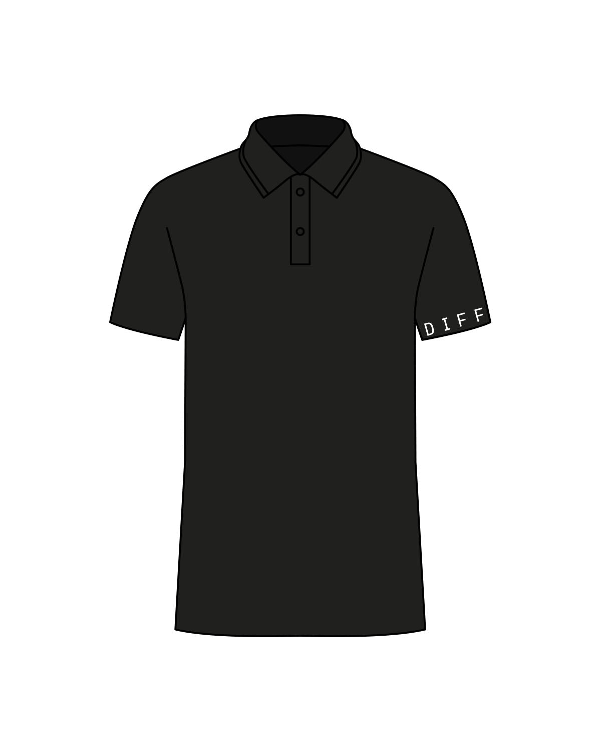 The Mens Polo - Black - DiffEyewear - Left Sleeve - DIFF - Printed - White
