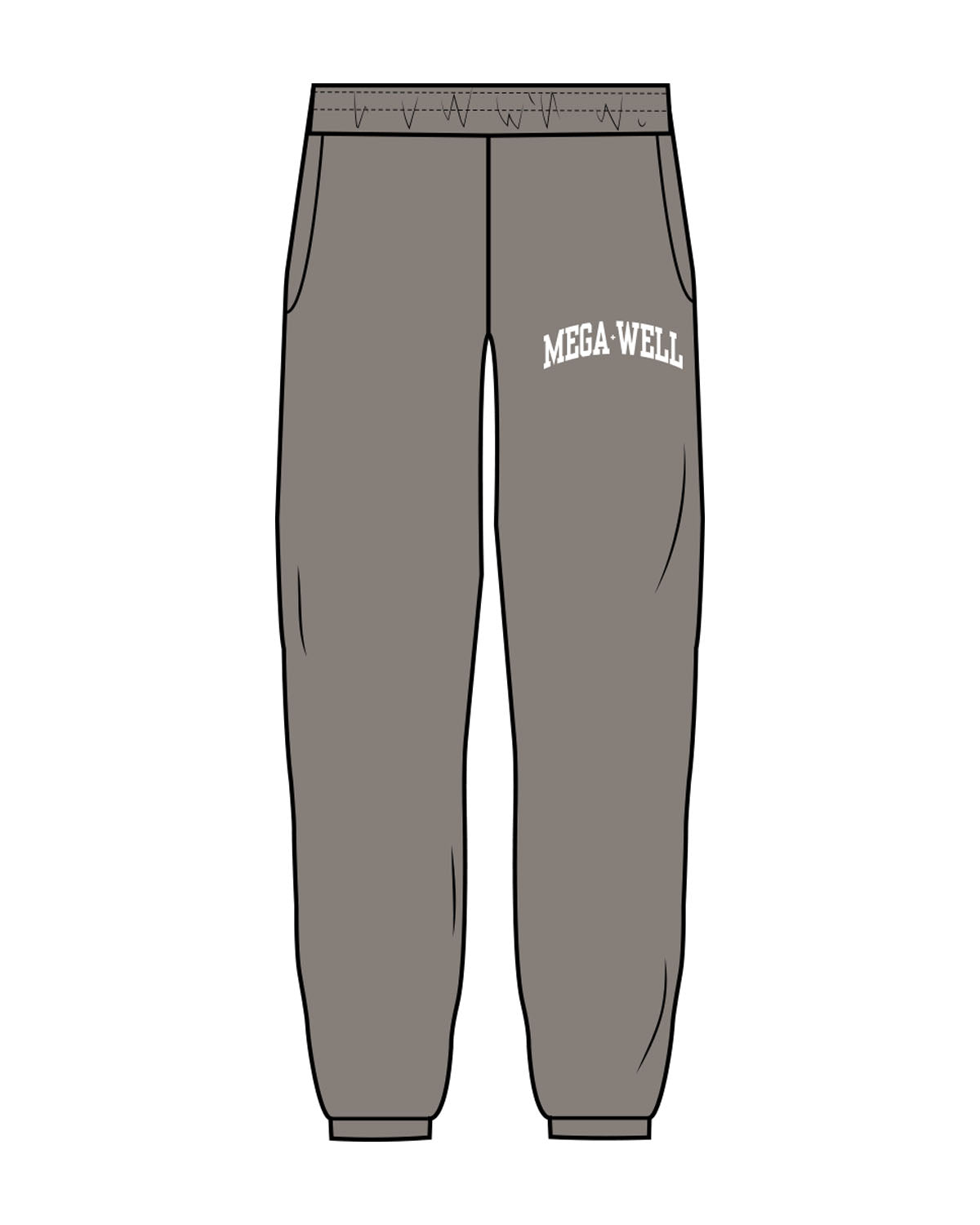 The Mens Sweatpants - Washed Gray - Mega Well - Left Pocket - Printed - White
