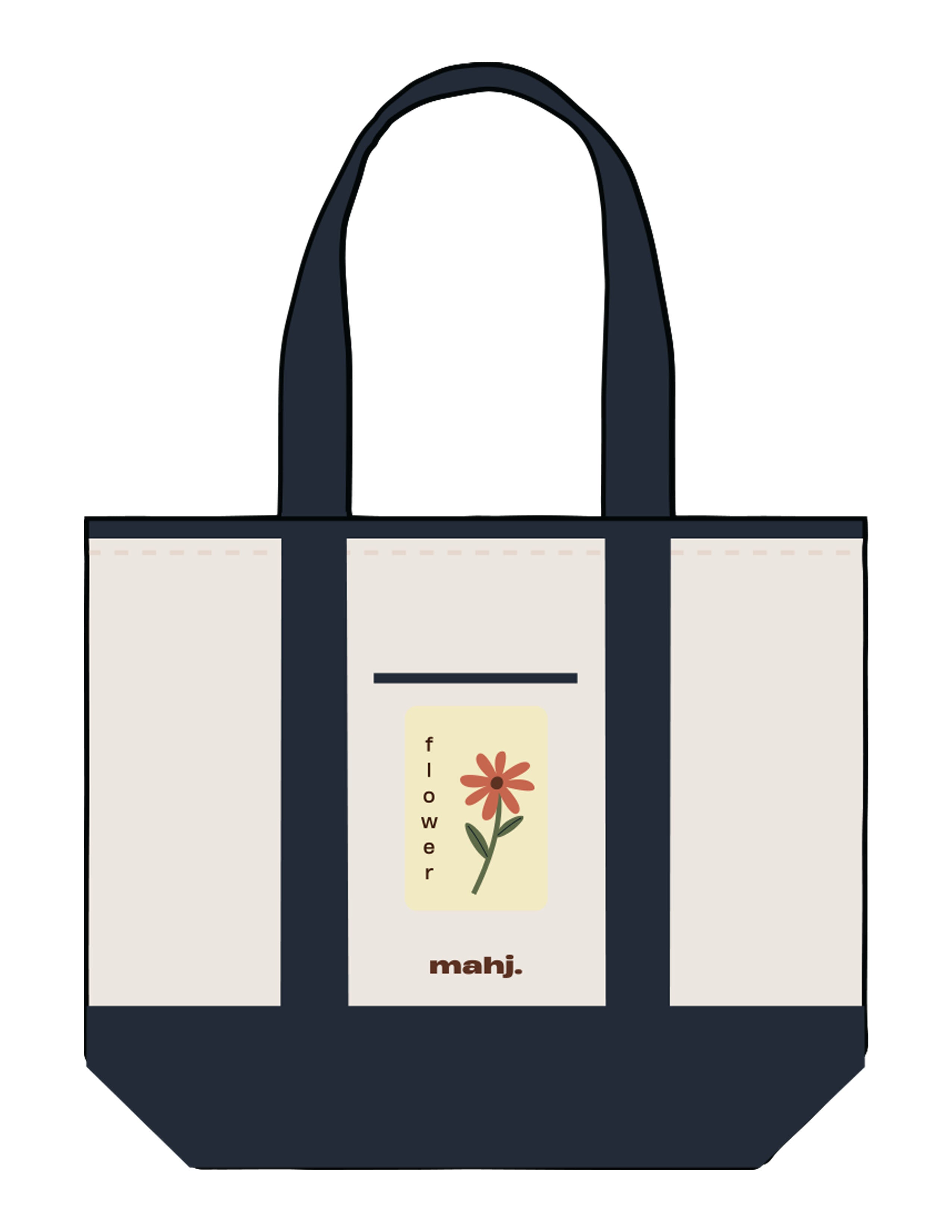 The Contrast Tote Bag - Natural / Navy - Barnes. The Label - Center Body Flower - Printed - Full Color