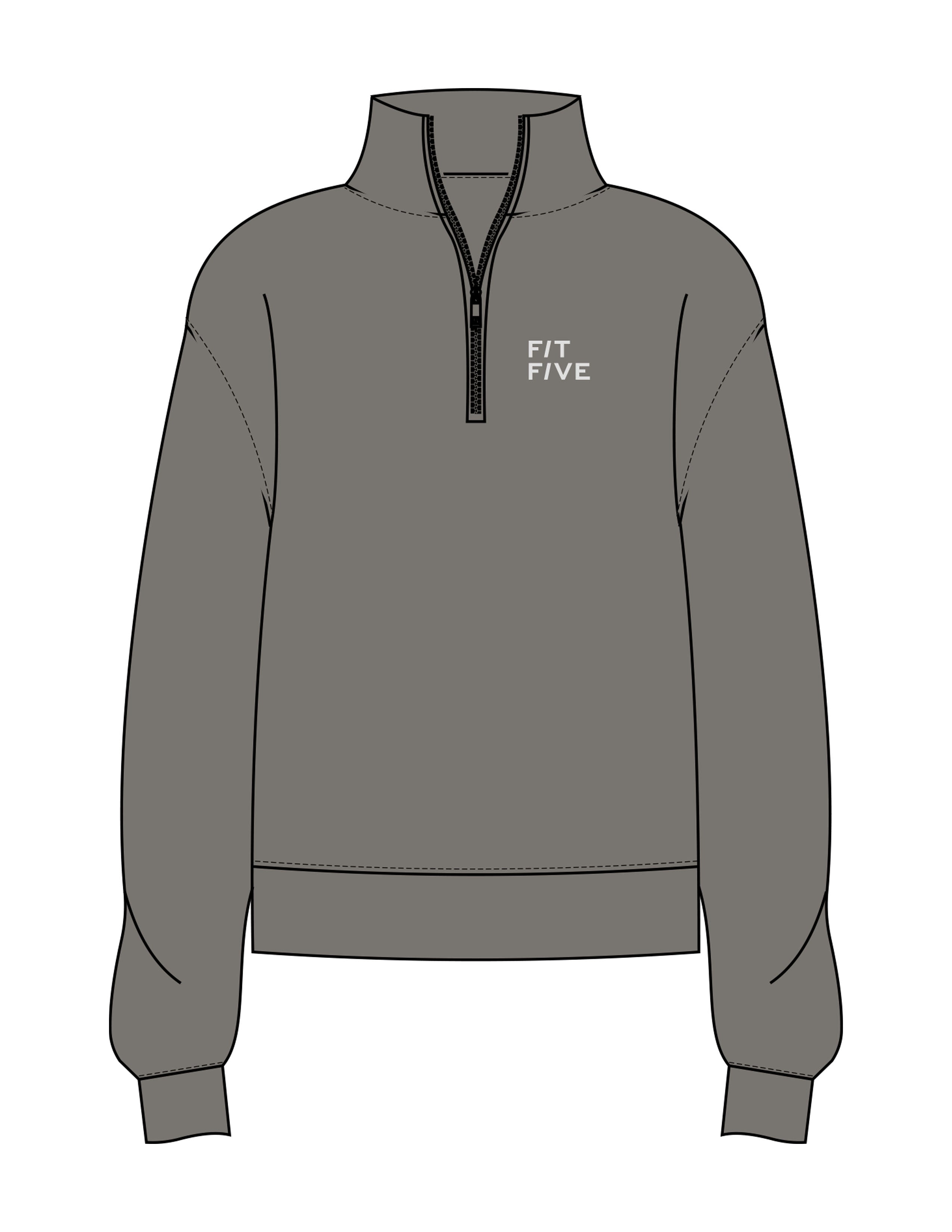 The Womens 1/4 Zip - Washed Gray - Fit 5 - Left Chest Stacked - Embroidered - Off White