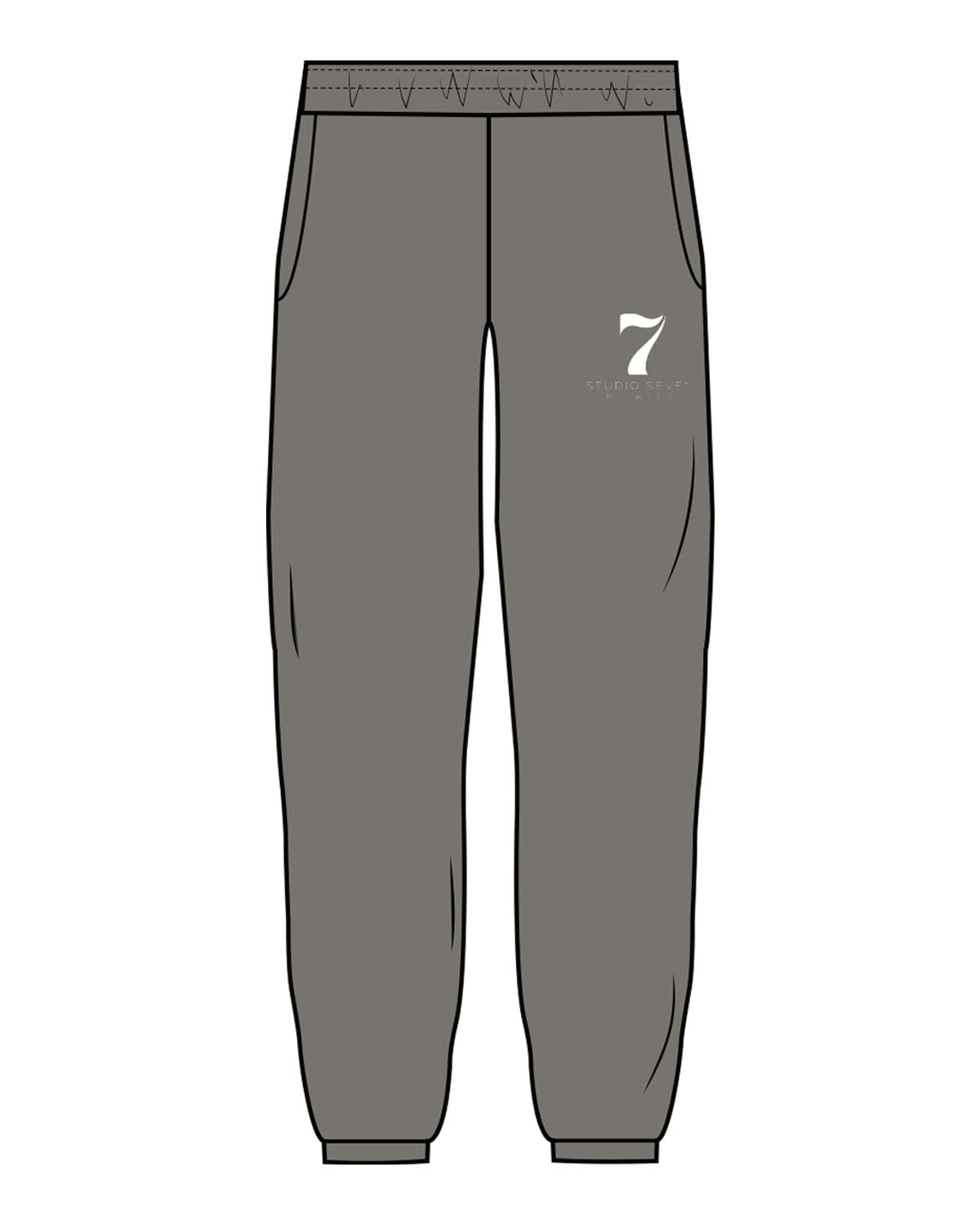 The Mens Sweatpants - Washed Gray - STUDIO 7 - Left Leg "7" - Printed - White