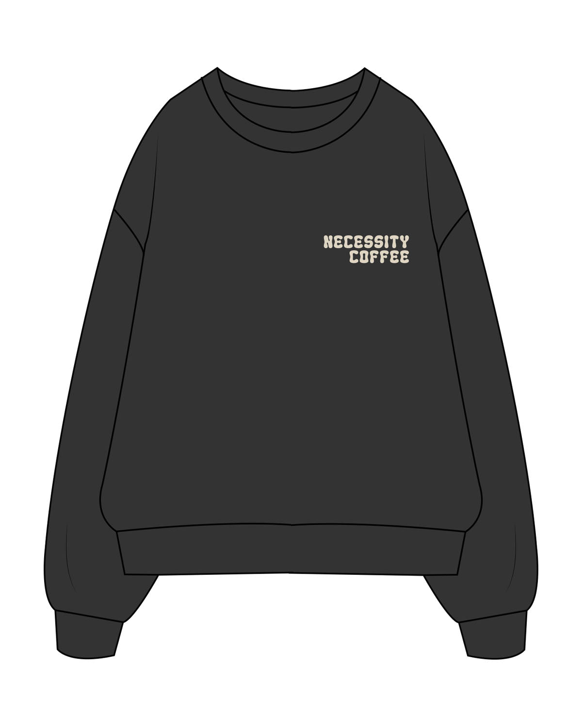 The Mens Classic Crewneck - Charcoal - Necessity Coffee - Left Chest & Back Image - Printed- Off White