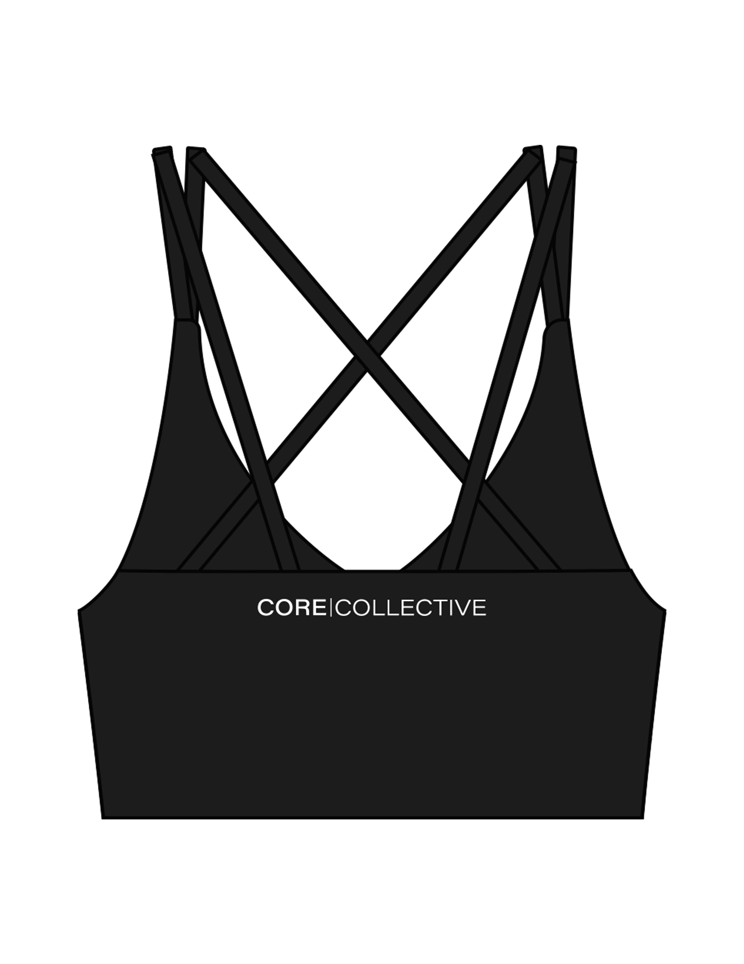 The Strappy Bra - Black - Core Collective - Center Back - Printed - White