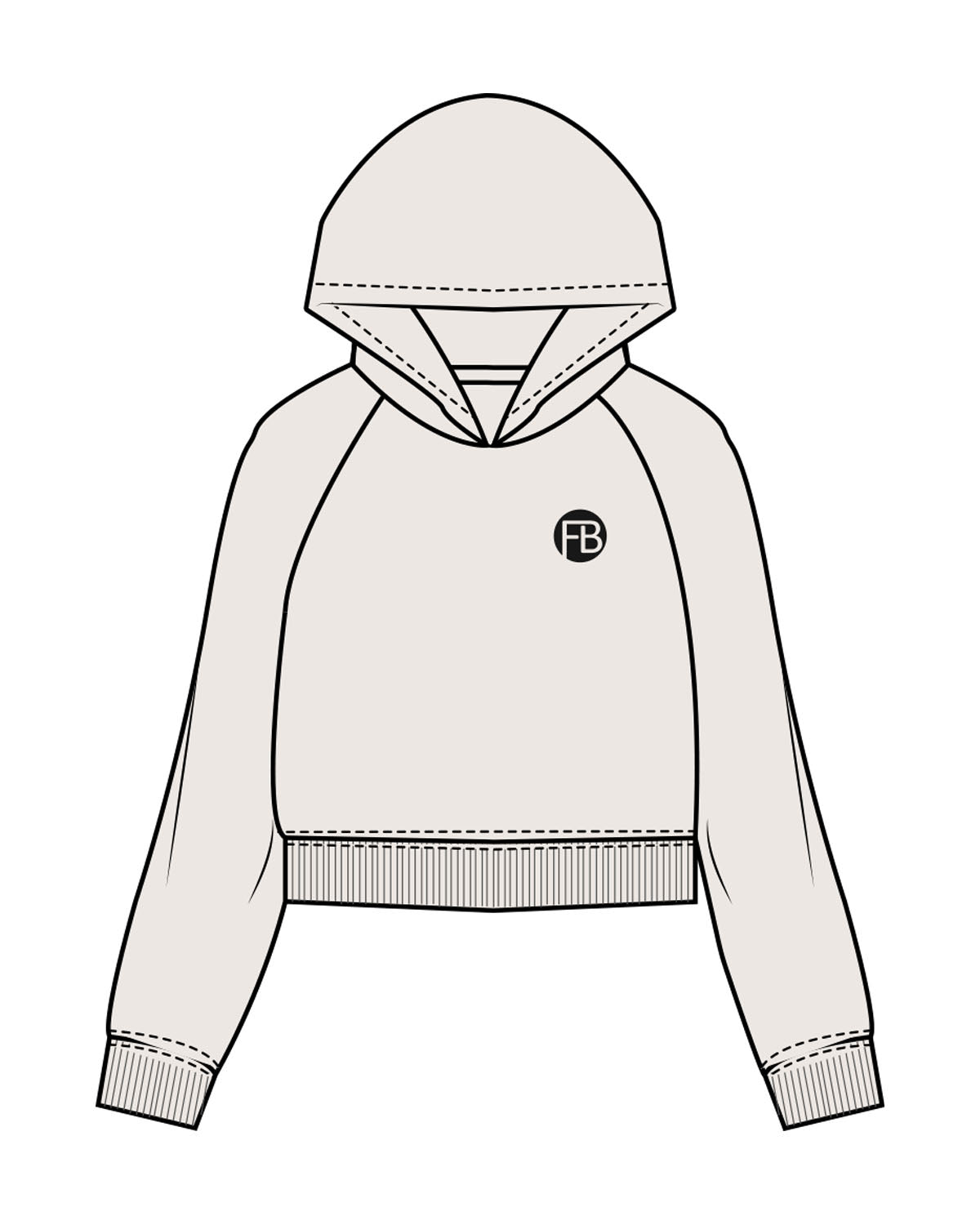 The Womens Crop Hoodie - Bone - Krista - Left Chest & Back Stacked - Printed - Charcoal