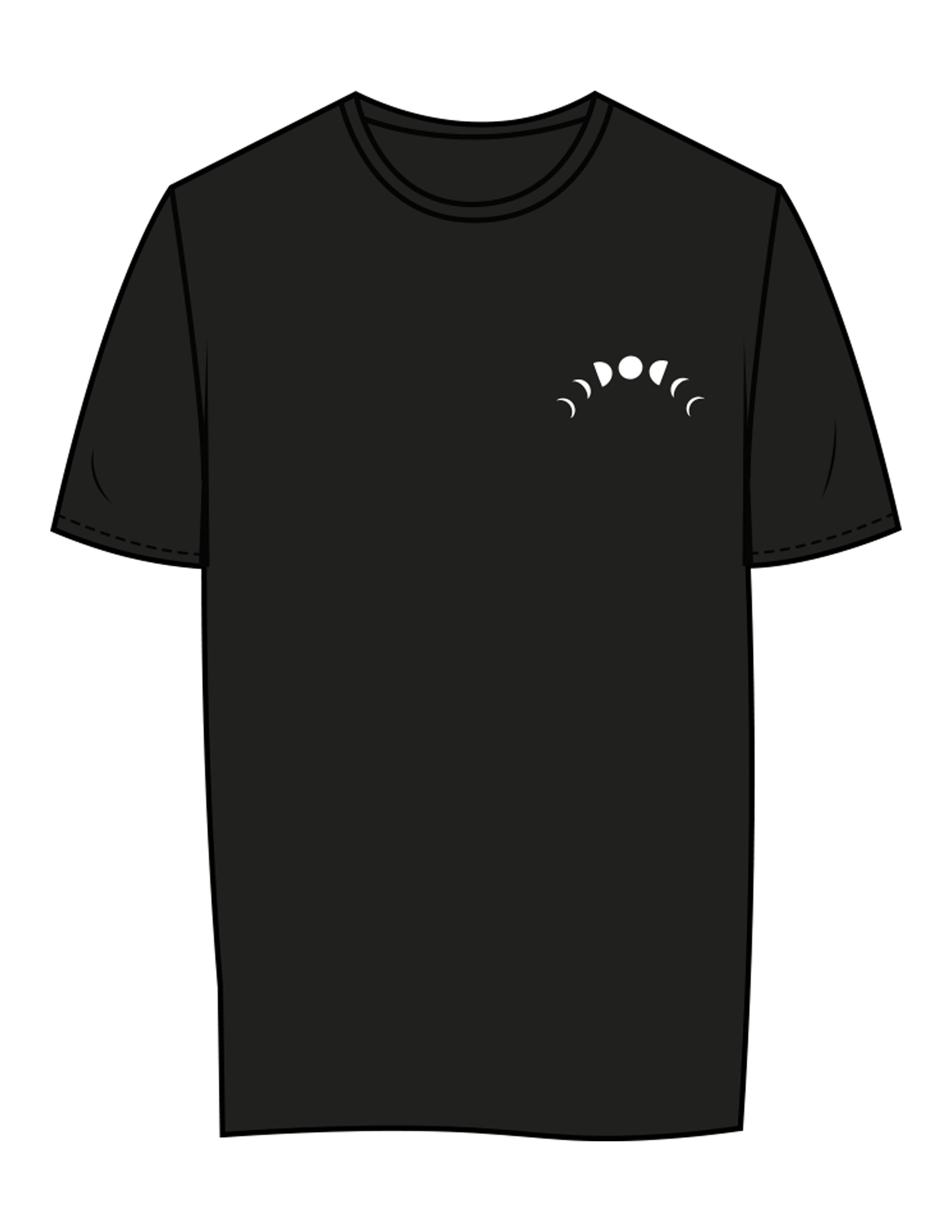 The Womens Tee - Black - Symmetry Yoga - Left Chest & Back Stacked - Printed - White