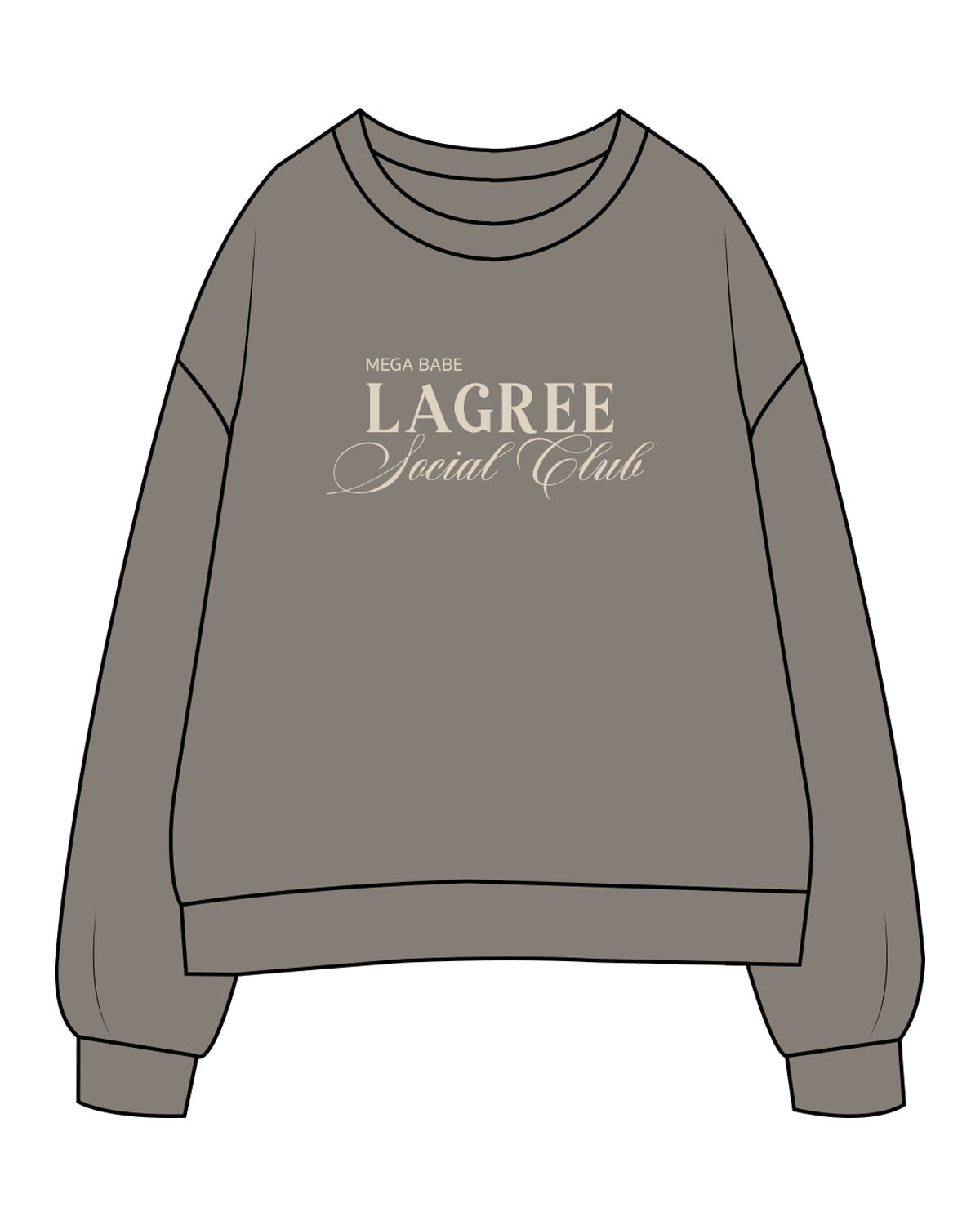 The Womens Crewneck - Washed Gray - Megafit House - Center Chest Stacked - Printed - Off White