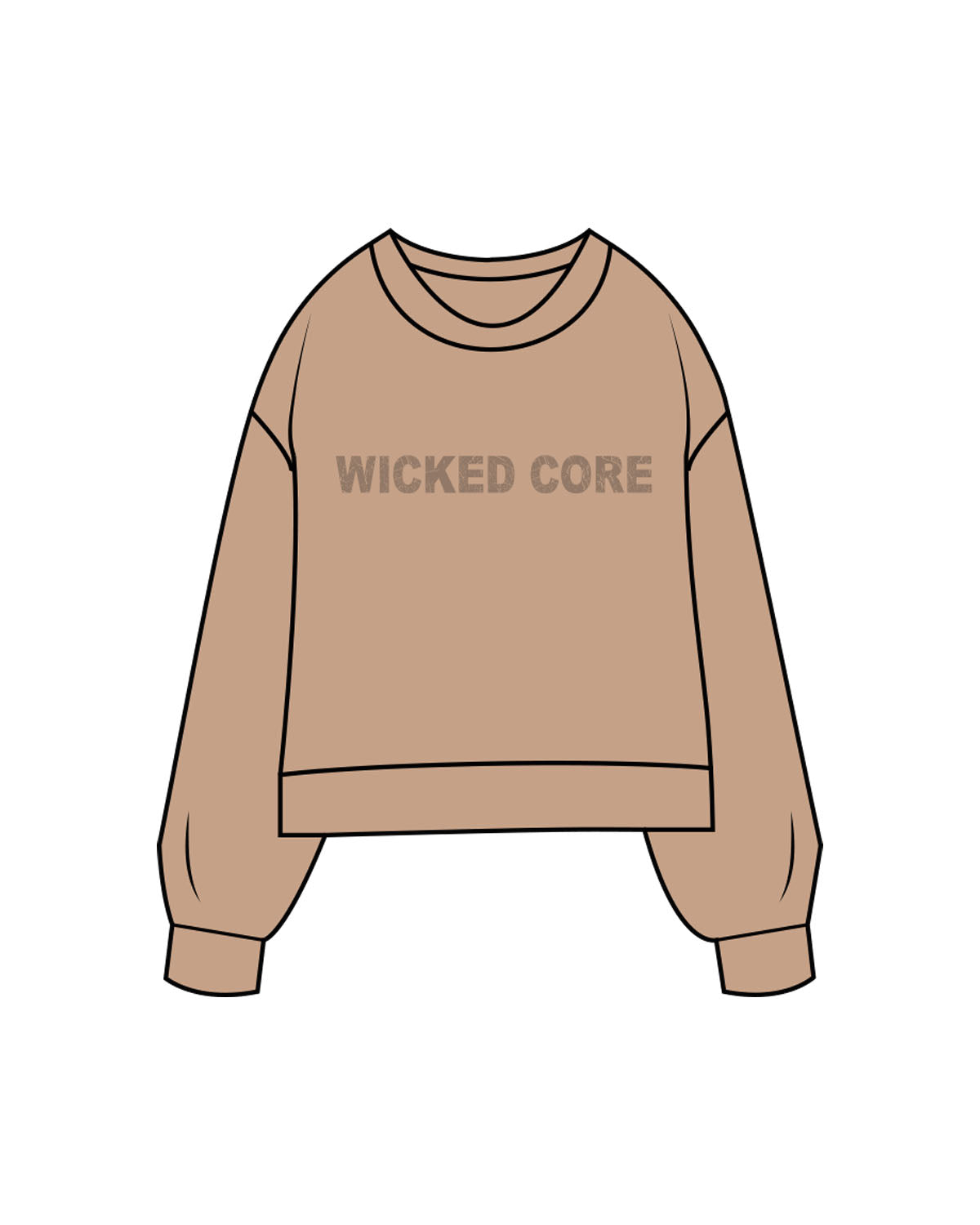The Womens Sueded Crewneck - Tan - Wicked Core - Center Chest - Printed - Tone on Tone
