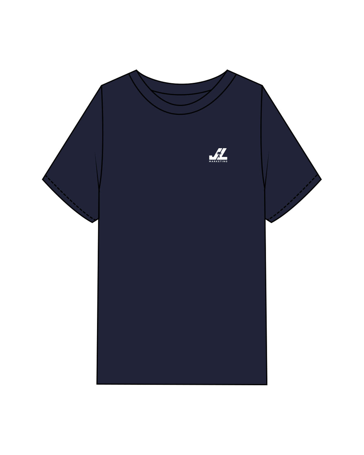 The Mens Heavyweight Tee - Navy - JL Marketing - Left Chest Stacked - Back Center - Printed - White
