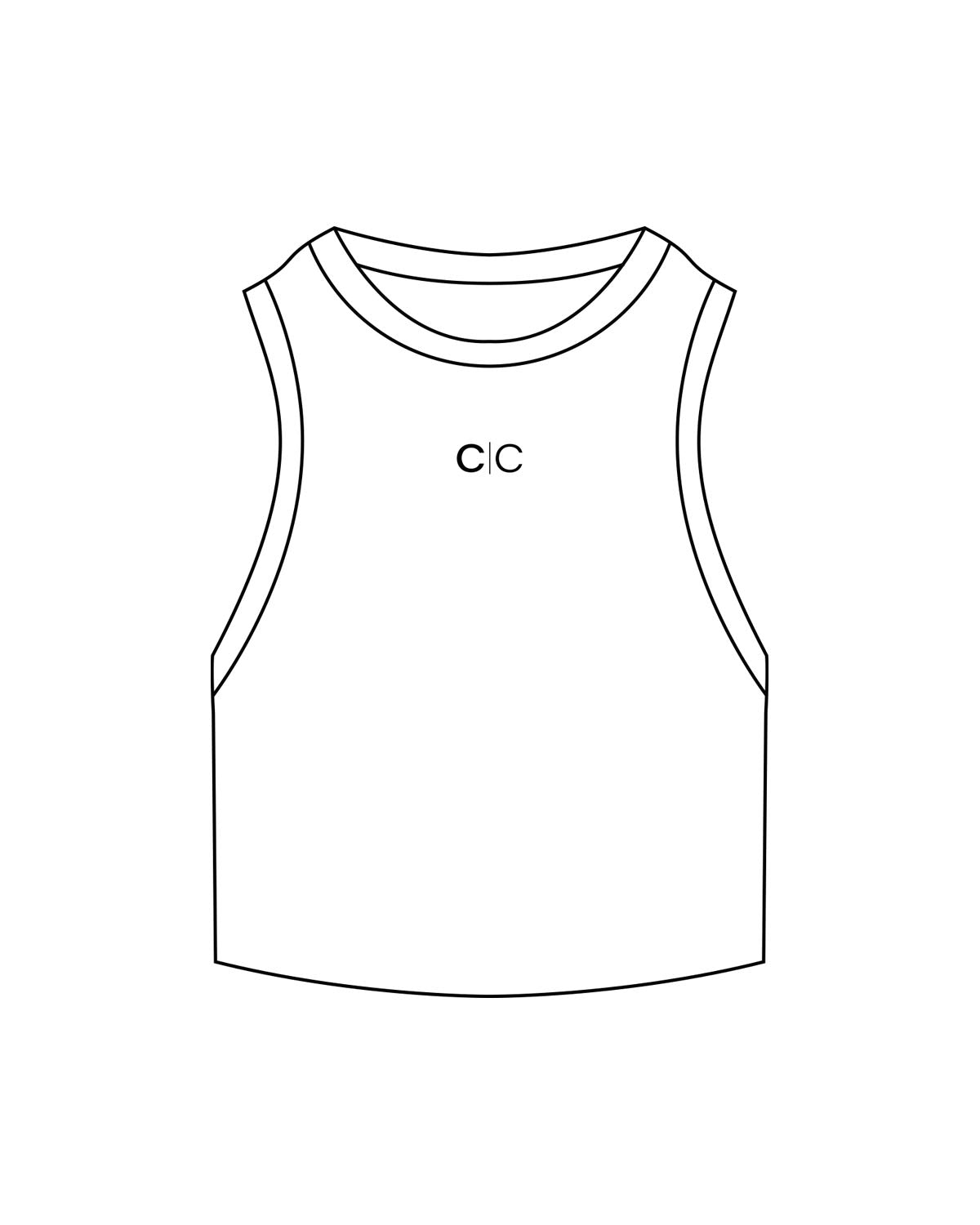 The Ribbed Crop Tank - White - Core Collective - Center Chest - Embroidered - Black