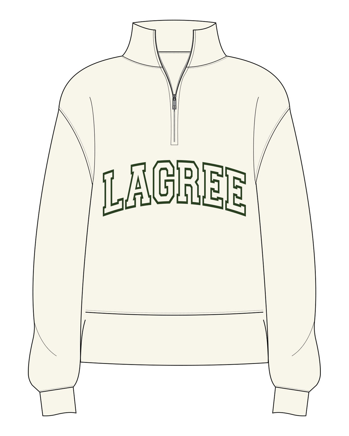 The Mens 1/4 Zip - Off White - D Lagree - Chest Arc & Back Stacked - Printed - Green
