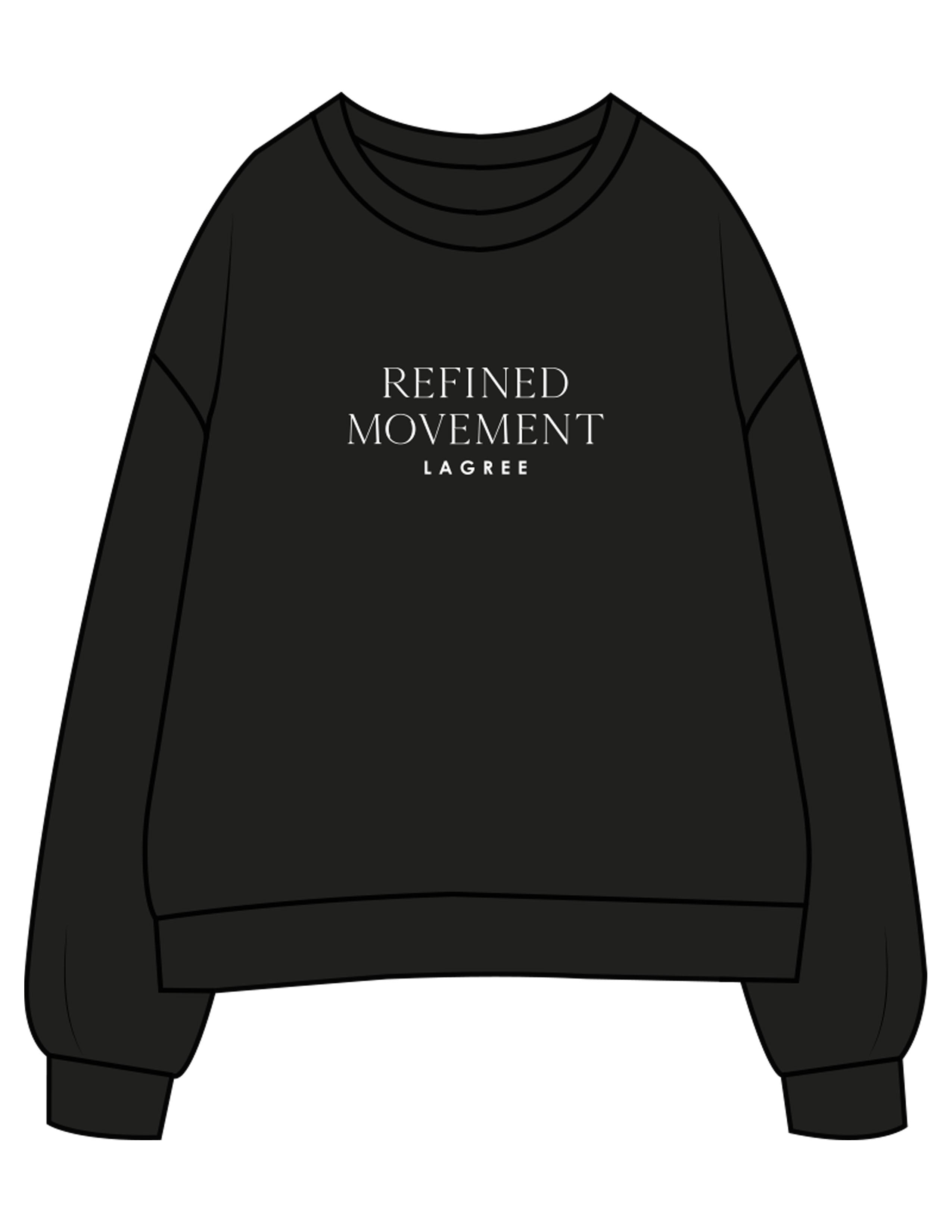 The Womens Crewneck - Black - Refined Movement - Center Chest Stacked - Printed - White