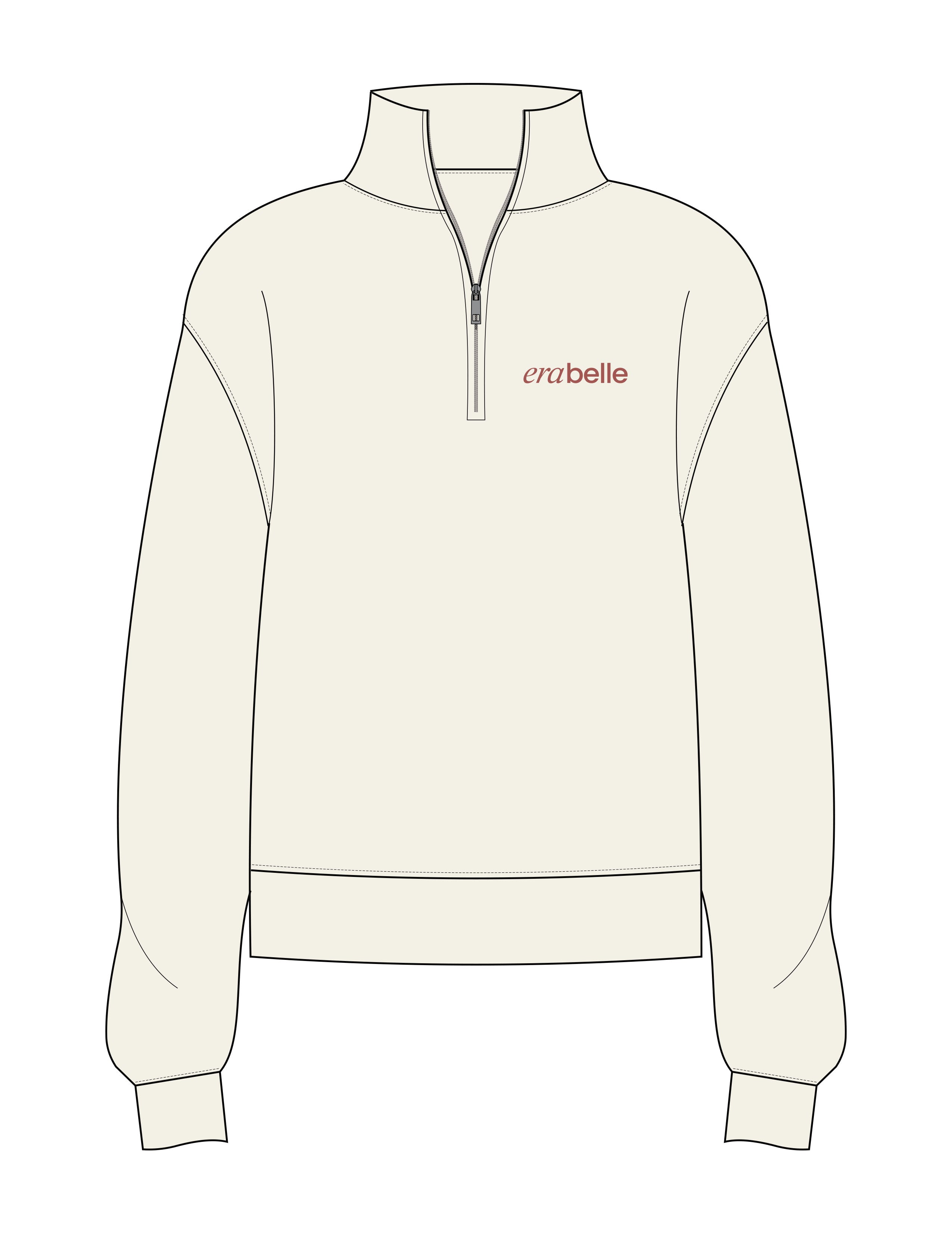 The Womens 1/4 Zip - Off White - Erabelle - Left Chest - Printed - Dark Brown
