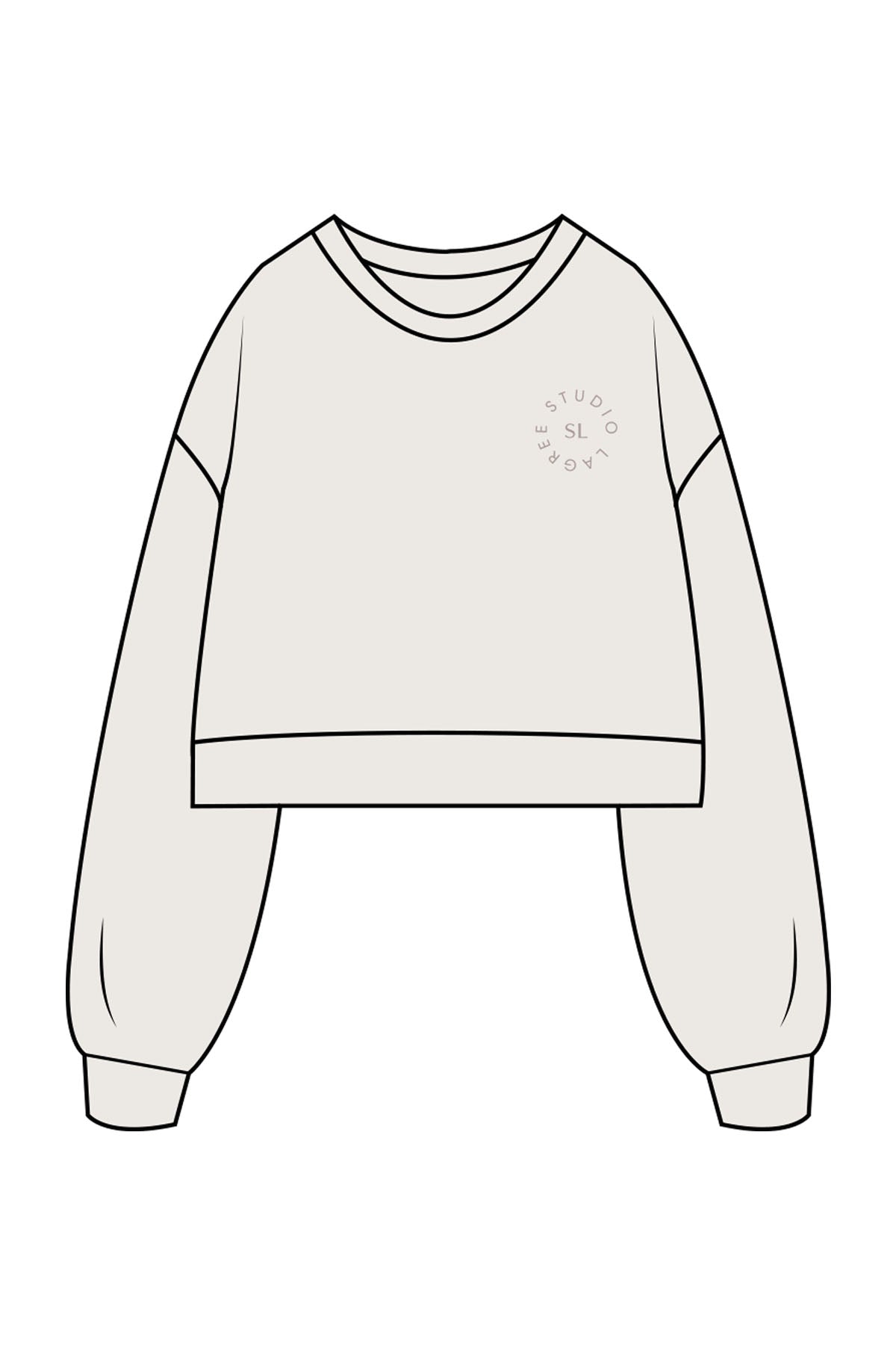 The Womens Crop Crewneck - Bone - Studio Lagree - Left Chest Round & Back Neckline - Printed - Tone on Tone