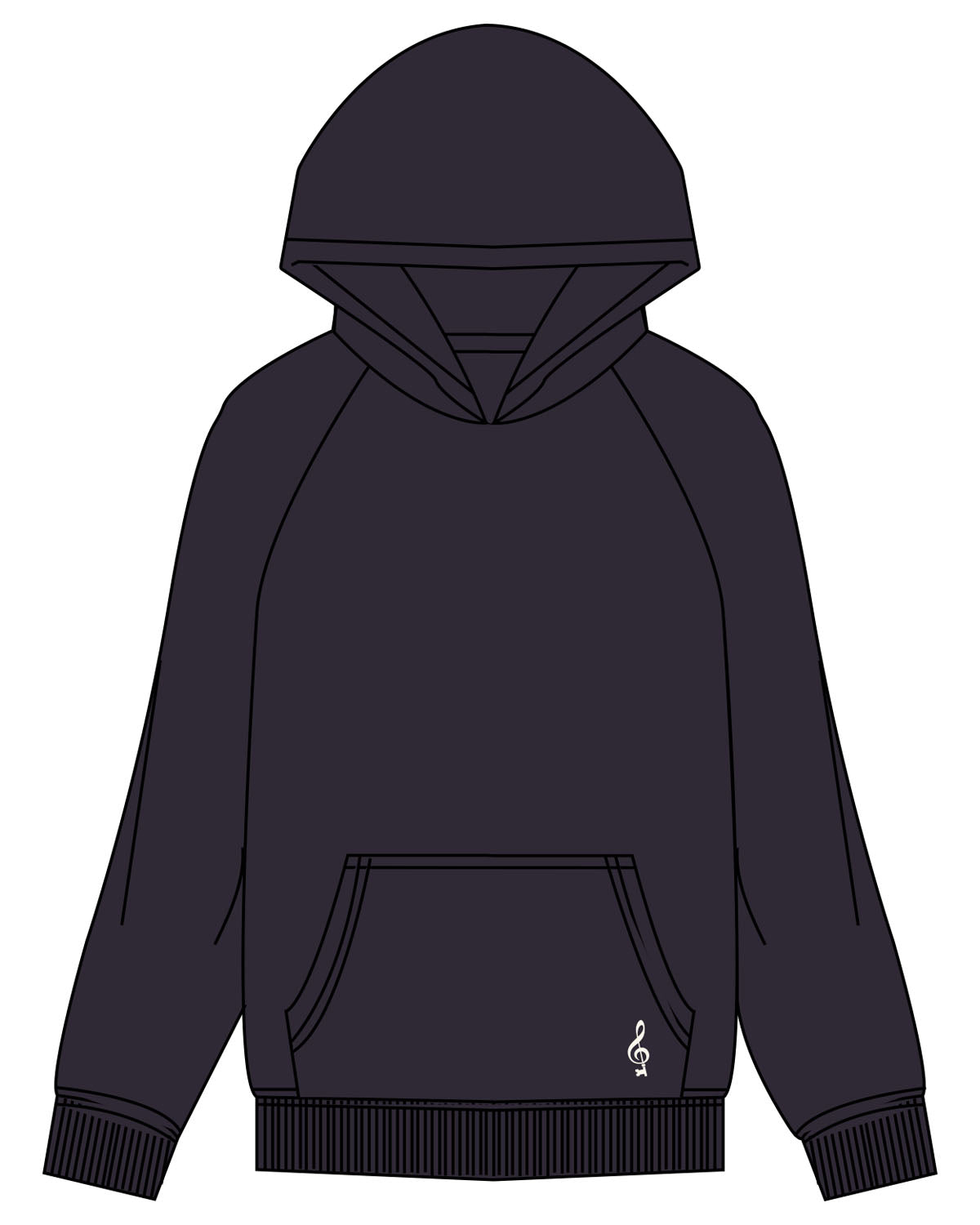 The Mens Hoodie - Ink - SOUL YOGA - Front Bottom Left - Embroidered - Off White