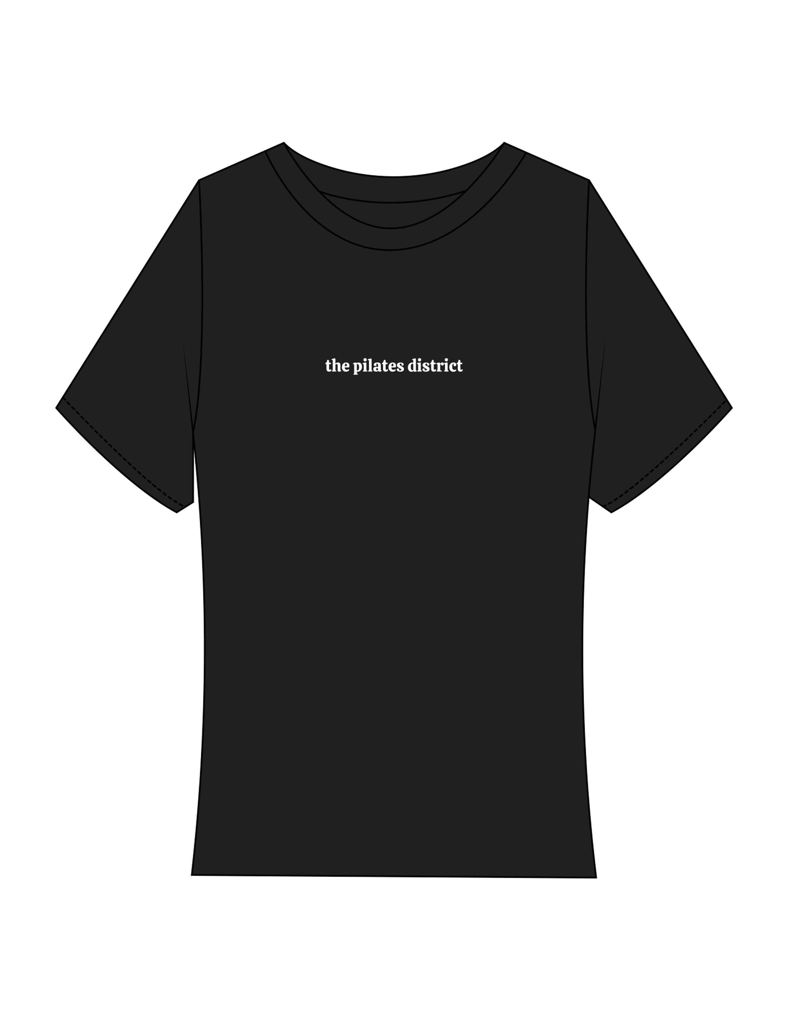 The Baby Tee - Black - THE PILATES DISTRICT - Center Chest - Printed - White