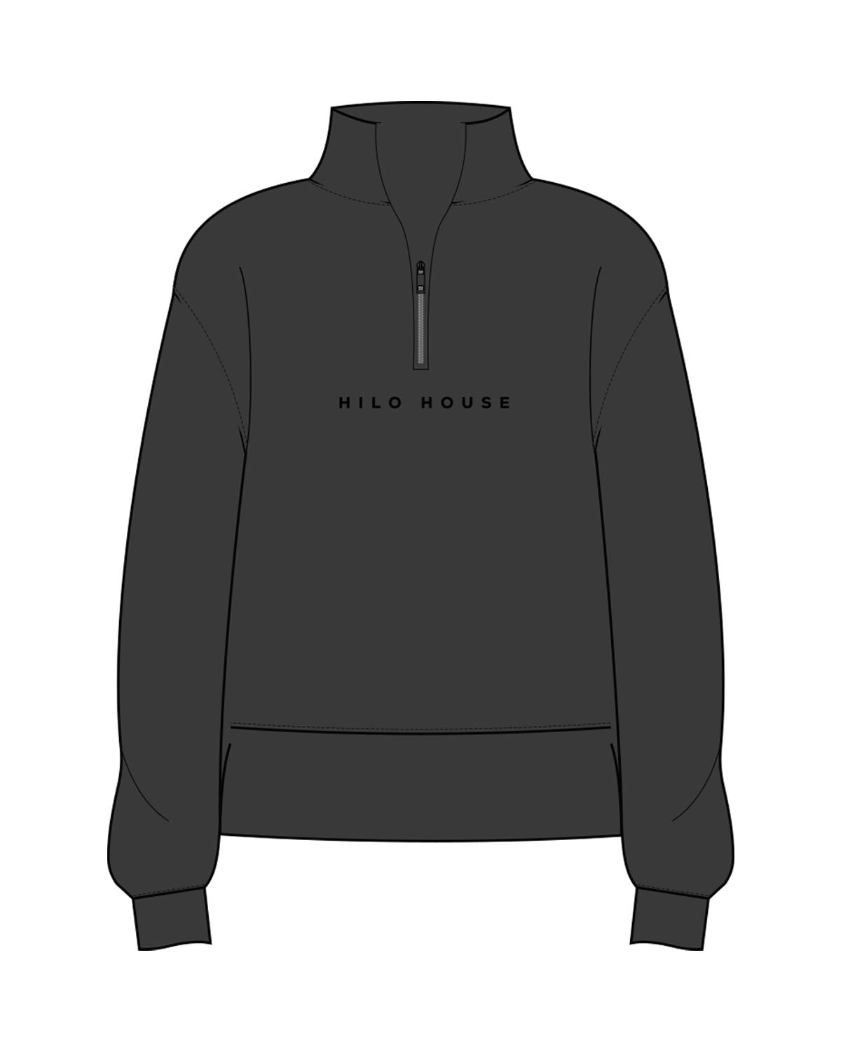 The Mens 1/4 Zip - Washed Black - HiLo - Center Chest - Printed - Black